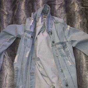 Women’s long ripped jean jacket, BLUENOTES
